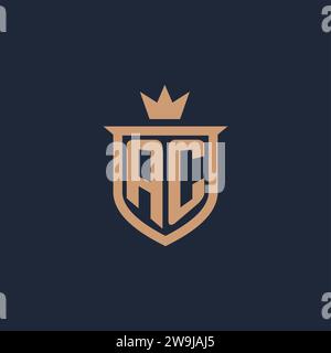 AC monogram initial logo with shield and crown style design ideas Stock Vector