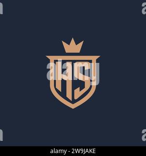 HS monogram initial logo with shield and crown style design ideas Stock Vector