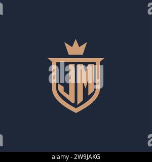 JM monogram initial logo with shield and crown style design ideas Stock Vector