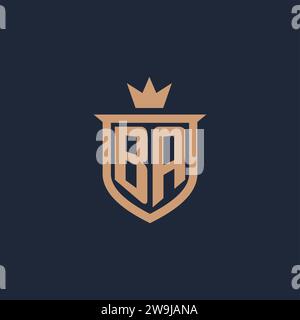 BA monogram initial logo with shield and crown style design ideas Stock Vector