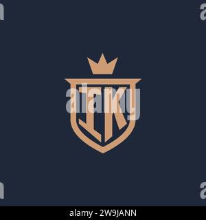 IK monogram initial logo with shield and crown style design ideas Stock Vector