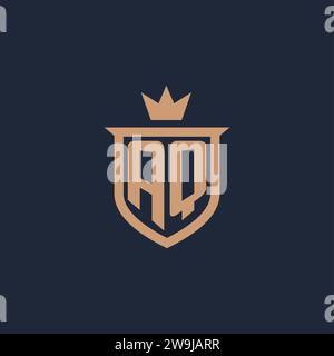 AQ monogram initial logo with shield and crown style design ideas Stock Vector