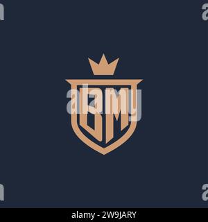 BM monogram initial logo with shield and crown style design ideas Stock Vector