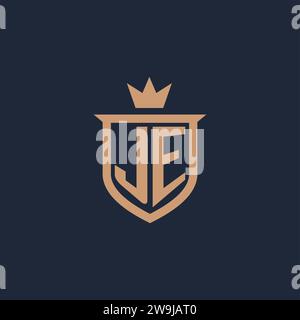 JE monogram initial logo with shield and crown style design ideas Stock Vector