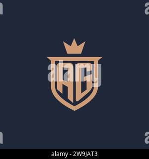 AG monogram initial logo with shield and crown style design ideas Stock Vector