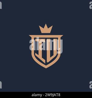 IU monogram initial logo with shield and crown style design ideas Stock Vector