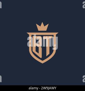 BT monogram initial logo with shield and crown style design ideas Stock Vector
