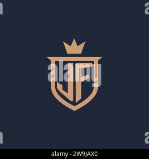 JF monogram initial logo with shield and crown style design ideas Stock Vector