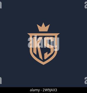 KS monogram initial logo with shield and crown style design ideas Stock Vector
