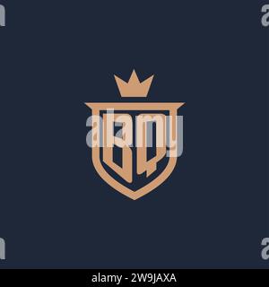 BQ monogram initial logo with shield and crown style design ideas Stock Vector