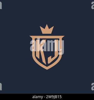 KJ monogram initial logo with shield and crown style design ideas Stock Vector