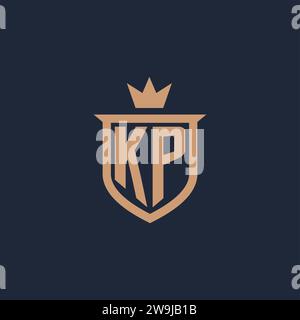 KP monogram initial logo with shield and crown style design ideas Stock Vector