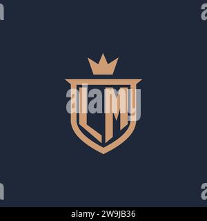 LM monogram initial logo with shield and crown style design ideas Stock Vector