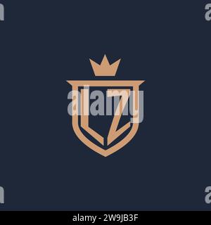 LZ monogram initial logo with shield and crown style design ideas Stock Vector
