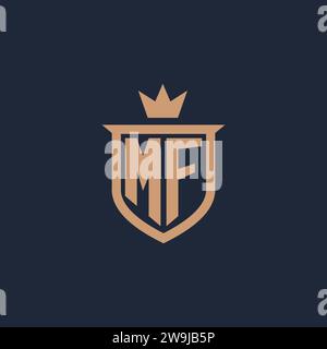 MF monogram initial logo with shield and crown style design ideas Stock Vector