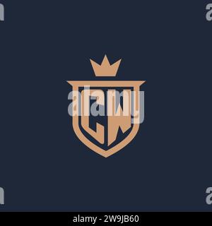 CW monogram initial logo with shield and crown style design ideas Stock Vector