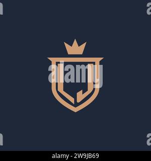 LJ monogram initial logo with shield and crown style design ideas Stock Vector