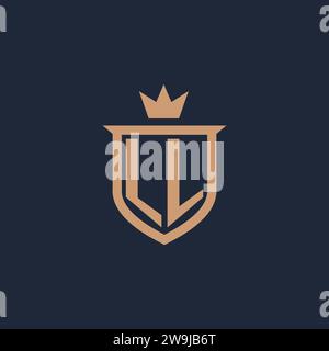 LL monogram initial logo with shield and crown style design ideas Stock Vector