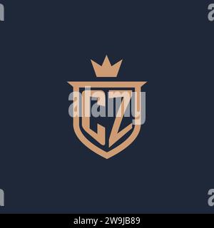 CZ monogram initial logo with shield and crown style design ideas Stock Vector