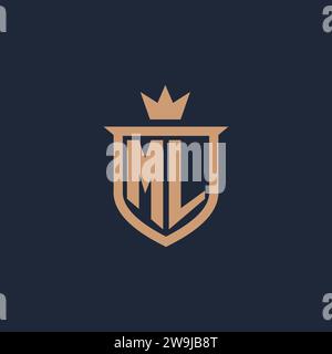 ML monogram initial logo with shield and crown style design ideas Stock Vector