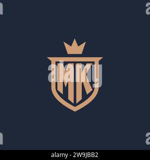 MK monogram initial logo with shield and crown style design ideas Stock Vector