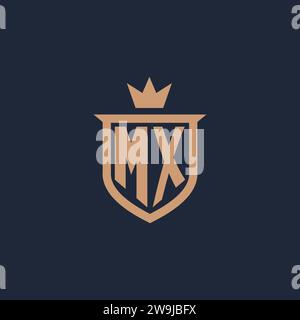 MX monogram initial logo with shield and crown style design ideas Stock Vector