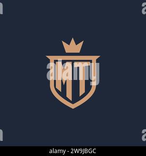 MT monogram initial logo with shield and crown style design ideas Stock Vector