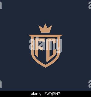 FC monogram initial logo with shield and crown style design ideas Stock Vector