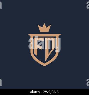 FD monogram initial logo with shield and crown style design ideas Stock Vector