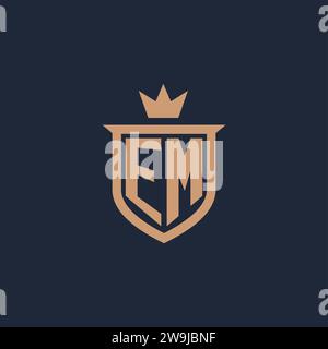 EM monogram initial logo with shield and crown style design ideas Stock Vector