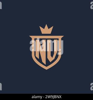 NV monogram initial logo with shield and crown style design ideas Stock Vector