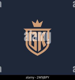 GK monogram initial logo with shield and crown style design ideas Stock Vector