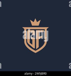 GF monogram initial logo with shield and crown style design ideas Stock Vector