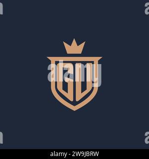 GU monogram initial logo with shield and crown style design ideas Stock Vector