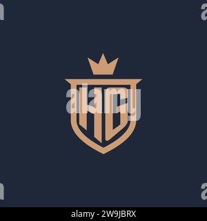 HG monogram initial logo with shield and crown style design ideas Stock Vector
