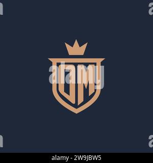 OM monogram initial logo with shield and crown style design ideas Stock Vector