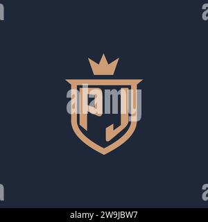 PJ monogram initial logo with shield and crown style design ideas Stock Vector