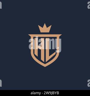 HL monogram initial logo with shield and crown style design ideas Stock Vector