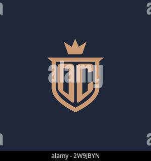 OC monogram initial logo with shield and crown style design ideas Stock Vector
