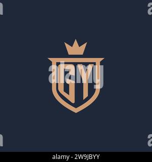 GY monogram initial logo with shield and crown style design ideas Stock Vector