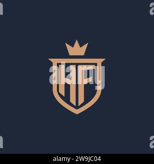 HF monogram initial logo with shield and crown style design ideas Stock Vector