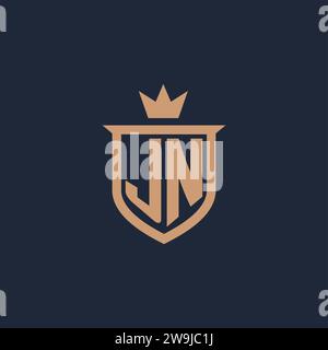 JN monogram initial logo with shield and crown style design ideas Stock Vector