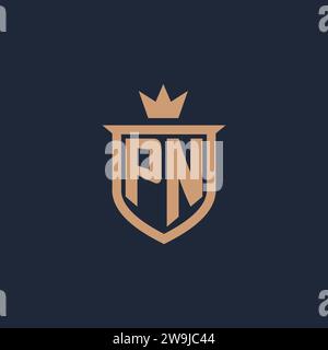 PN monogram initial logo with shield and crown style design ideas Stock Vector