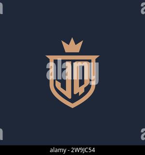 JQ monogram initial logo with shield and crown style design ideas Stock Vector