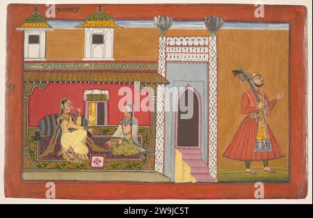 A Courtesan and Her Lover Estranged by a Quarrel:  Page from a Rasamanjari series 1957 by Devidasa of Nurpur Stock Photo