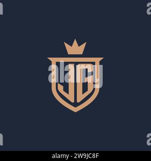 JG monogram initial logo with shield and crown style design ideas Stock Vector