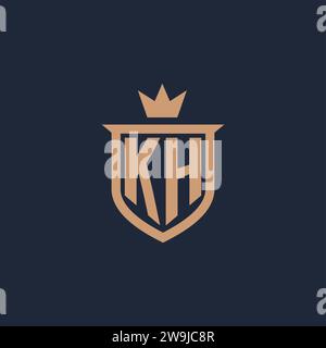 KH monogram initial logo with shield and crown style design ideas Stock Vector