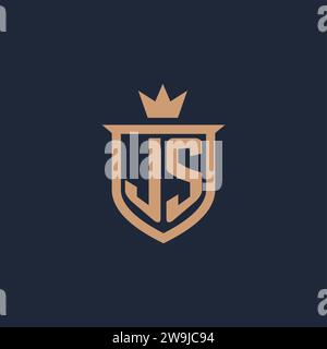 JS monogram initial logo with shield and crown style design ideas Stock Vector