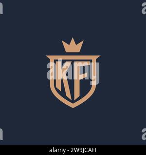 KF monogram initial logo with shield and crown style design ideas Stock Vector