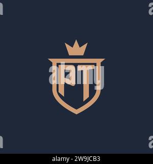 PT monogram initial logo with shield and crown style design ideas Stock Vector